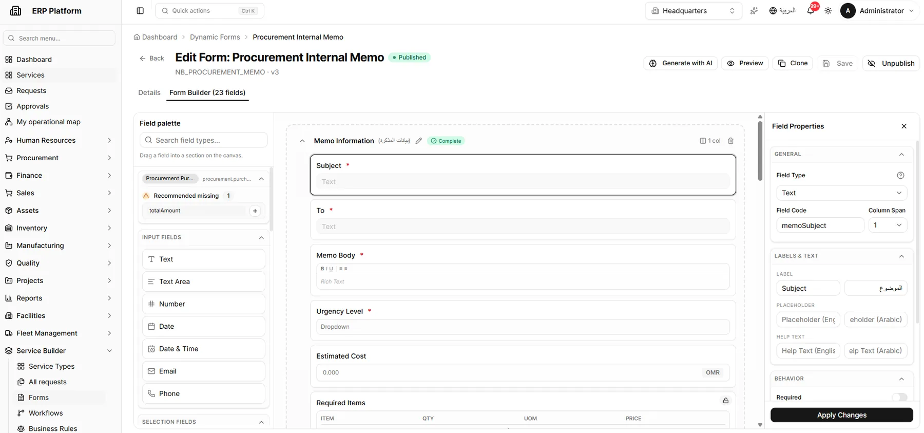 Dynamic form builder.