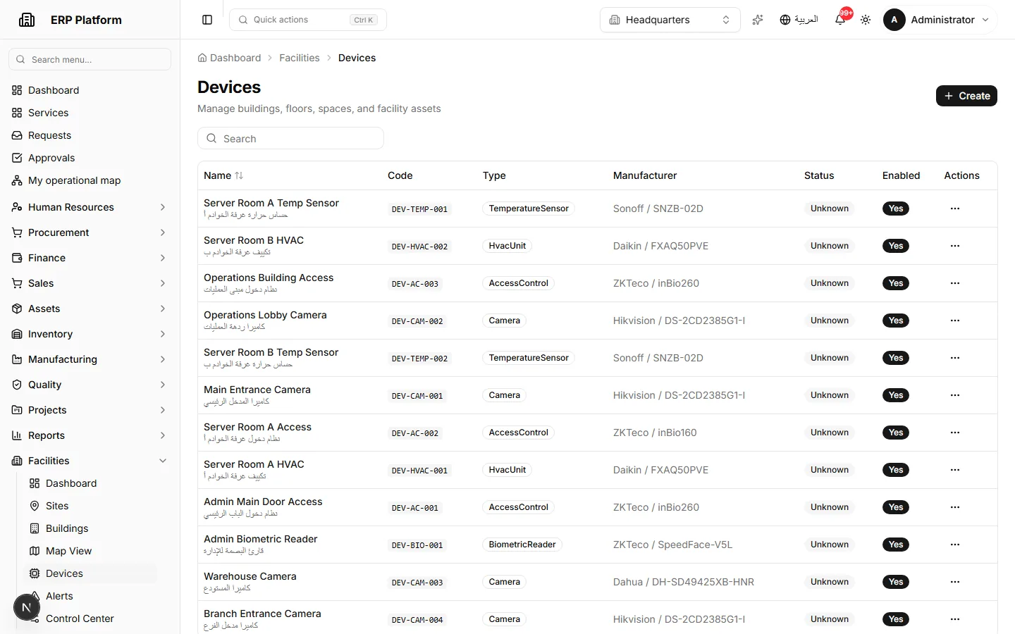 Device registry, connectivity and telemetry.