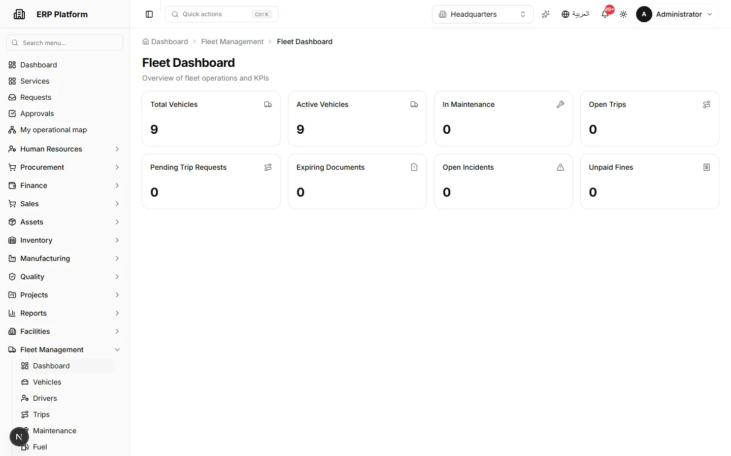 Fleet management dashboard.